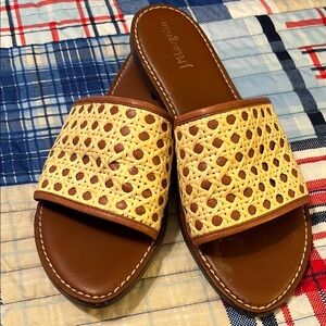 J. McLaughlin Brown and Tan Slide Sandals with Perforated Design